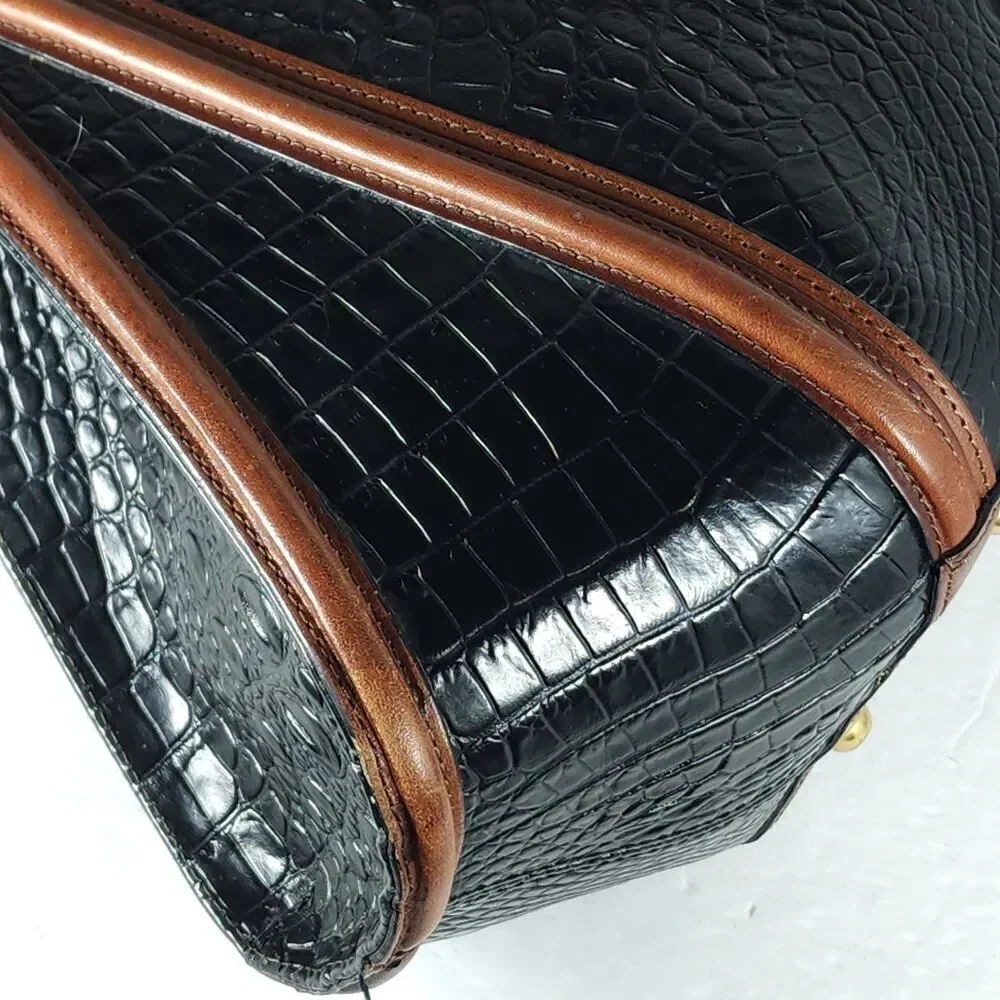 Brahmin Arden Tortoise Melbourne Leather Black Brown Satchel Handbag Bag